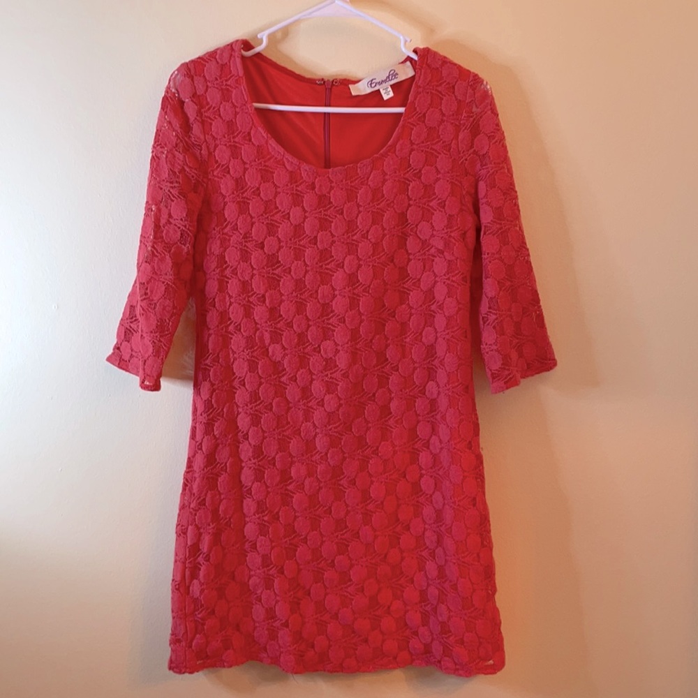 Emmelee coral lacey Francesca’s boutique dress